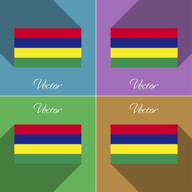 Mauritius işaretler. Renk düz tasarım ve uzun gölgeler kümesi. Vektör