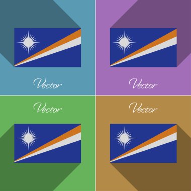 Bayraklar Marshll Adaları. Renk düz tasarım ve uzun gölgeler kümesi. Vektör