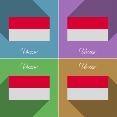 Monaco işaretler. Renk düz tasarım ve uzun gölgeler kümesi. Vektör