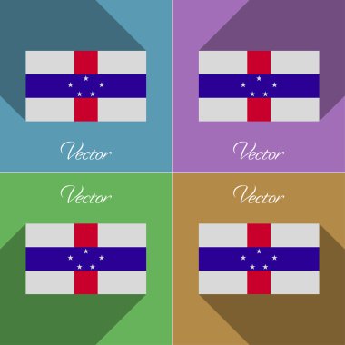 Hollanda Antilleri işaretler. Renk düz tasarım ve uzun gölgeler kümesi. Vektör