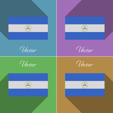 Nikaragua işaretler. Renk düz tasarım ve uzun gölgeler kümesi. Vektör