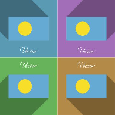 Palau işaretler. Renk düz tasarım ve uzun gölgeler kümesi. Vektör