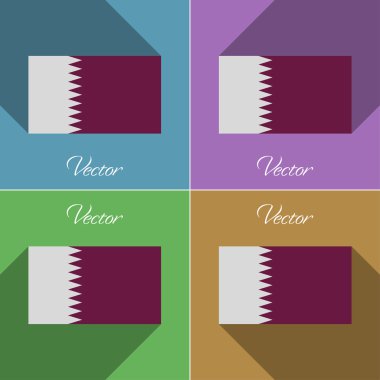 Katar işaretler. Renk düz tasarım ve uzun gölgeler kümesi. Vektör