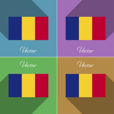 Romanya işaretler. Renk düz tasarım ve uzun gölgeler kümesi. Vektör