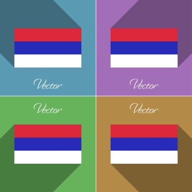 Sırp Cumhuriyeti bayrakları. Renk düz tasarım ve uzun gölgeler kümesi. Vektör