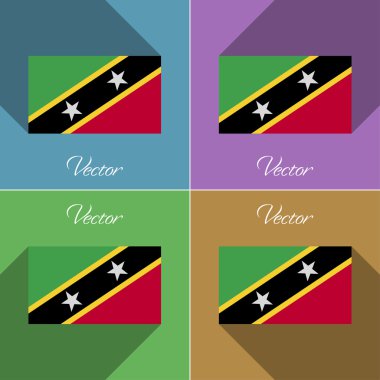 St. yavru kedi Nevis işaretler. Renk düz tasarım ve uzun gölgeler kümesi. Vektör