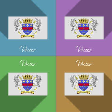 Saint Barthelemy işaretler. Renk düz tasarım ve uzun gölgeler kümesi. Vektör