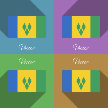 Saint Vincent Grenadines işaretler. Renk düz tasarım ve uzun gölgeler kümesi. Vektör