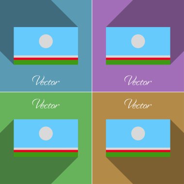 Bayraklar Saha Cumhuriyeti. Renk düz tasarım ve uzun gölgeler kümesi. Vektör