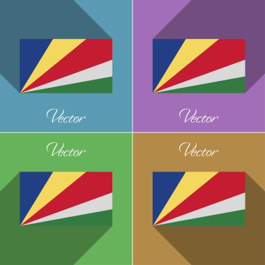 Seyşeller işaretler. Renk düz tasarım ve uzun gölgeler kümesi. Vektör