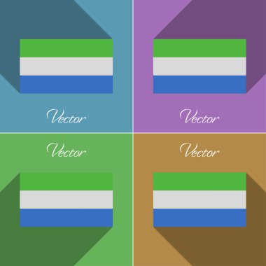 Sierra leone işaretler. Renk düz tasarım ve uzun gölgeler kümesi. Vektör