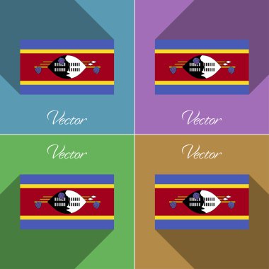 Svaziland işaretler. Renk düz tasarım ve uzun gölgeler kümesi. Vektör