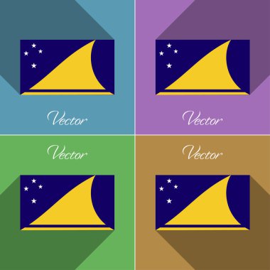 Tokelau işaretler. Renk düz tasarım ve uzun gölgeler kümesi. Vektör