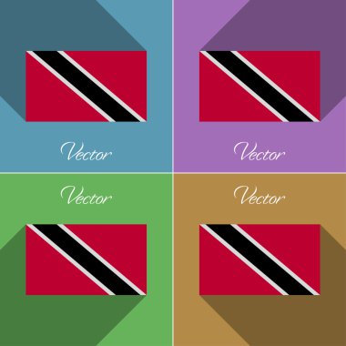 Trinidad ve Tobago işaretler. Renk düz tasarım uzun gölgeler kümesi. Vektör