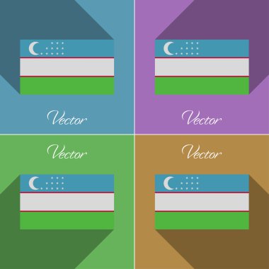 Özbekistan işaretler. Renk düz tasarım ve uzun gölgeler kümesi. Vektör