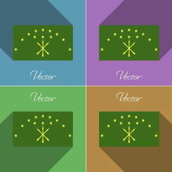 Banderas Adygea. Conjunto de colores de diseño plano y largas sombras. Vector — Vector de stock