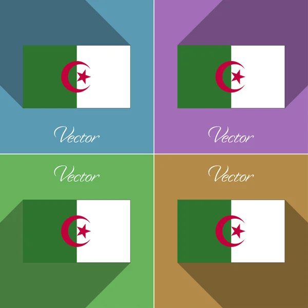 Bandeiras Argélia. Conjunto de cores design plano e sombras longas. Vetor — Vetor de Stock