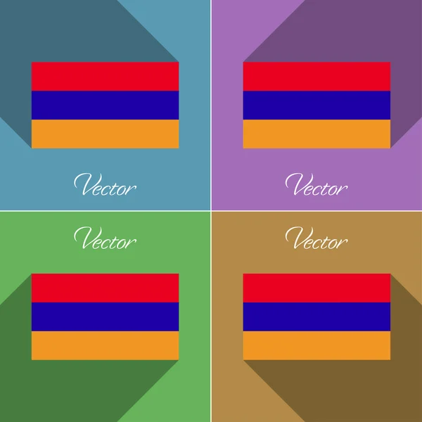 Banderas Armenia. Conjunto de colores de diseño plano y largas sombras. Vector — Vector de stock