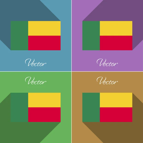 Banderas Benin. Conjunto de colores de diseño plano y largas sombras. Vector — Vector de stock