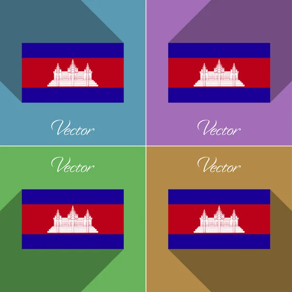 Banderas Camboya. Conjunto de colores de diseño plano y largas sombras. Vector — Vector de stock