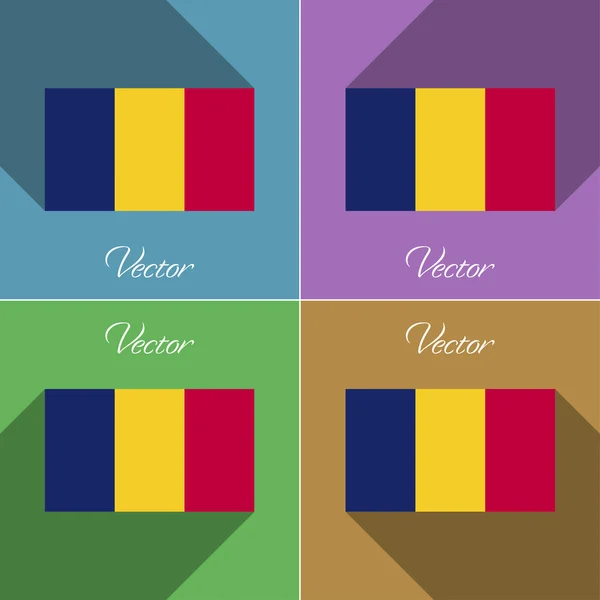 Bandeiras Chade. Conjunto de cores design plano e sombras longas. Vetor — Vetor de Stock