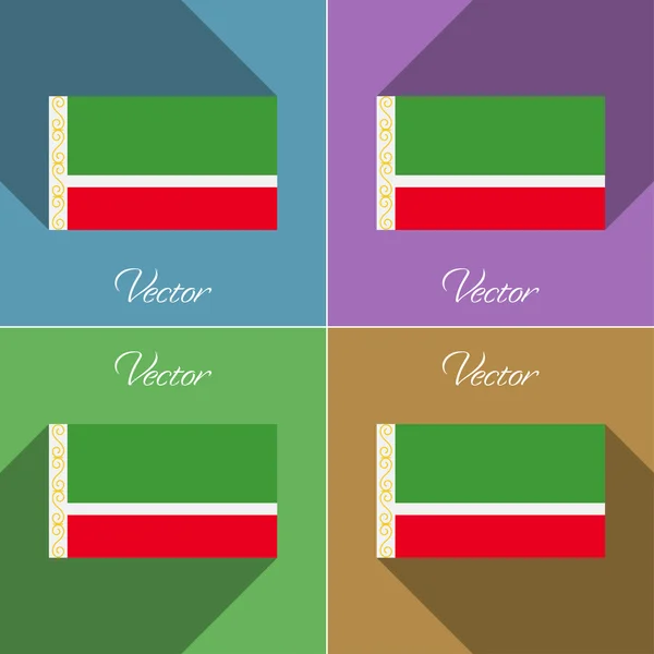 Banderas República de Chechenia. Conjunto de colores de diseño plano y largas sombras. Vector — Vector de stock