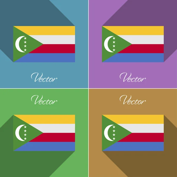 Flags Comoros. Set of colors flat design and long shadows. Vector — Stock Vector