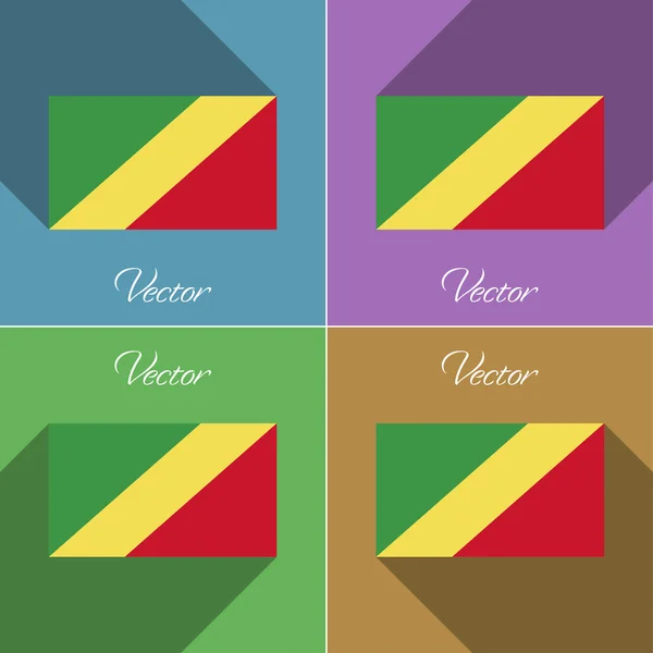 Flaggen der Republik Kongo. eine Reihe von Farben flaches Design und lange Schatten. Vektor — Stockvektor