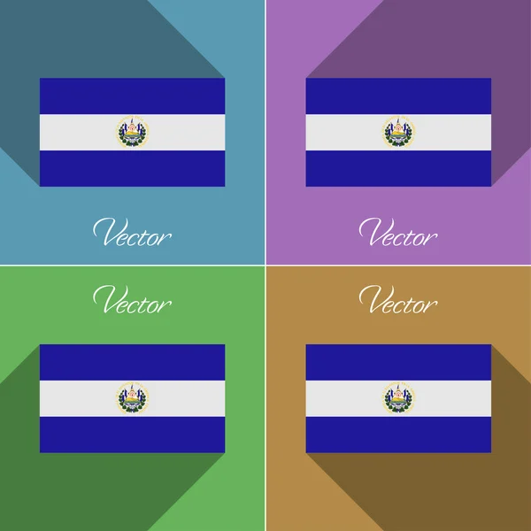 Banderas de El Salvador. Conjunto de colores de diseño plano y largas sombras. Vector — Vector de stock