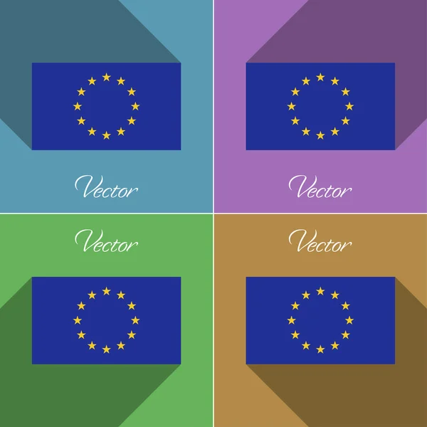 Bandeiras União Europeia. Conjunto de cores design plano e sombras longas. Vetor —  Vetores de Stock