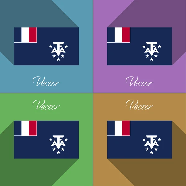 Bandiere francesi e antartiche. Set di colori design piatto ombre lunghe. Vettore — Vettoriale Stock