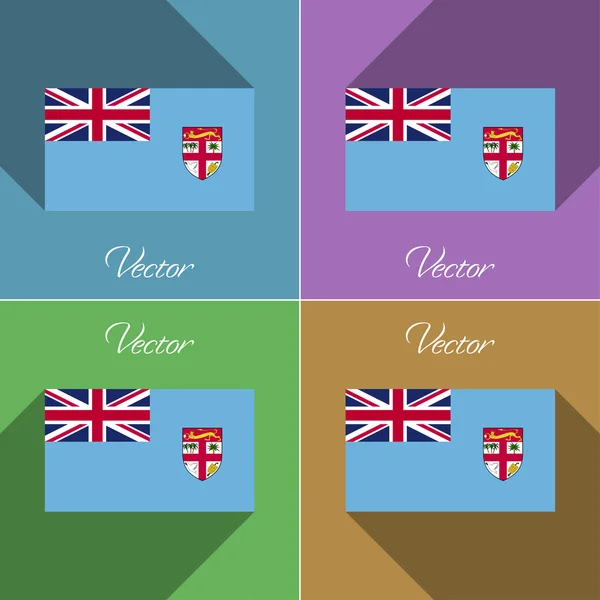 Bandeiras Fiji. Conjunto de cores design plano e sombras longas. Vetor — Vetor de Stock