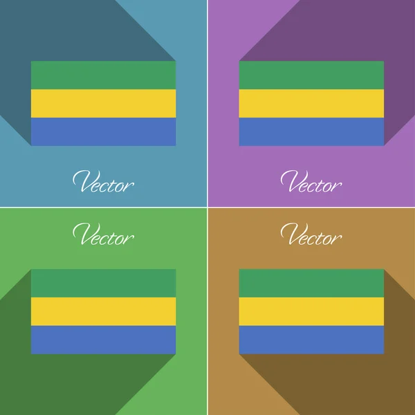 Bandeiras Gabão. Conjunto de cores design plano e sombras longas. Vetor — Vetor de Stock