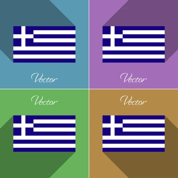 Bandeiras Grécia. Conjunto de cores design plano e sombras longas. Vetor —  Vetores de Stock