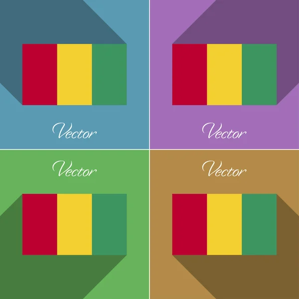 Banderas de Guinea. Conjunto de colores de diseño plano y largas sombras. Vector — Vector de stock