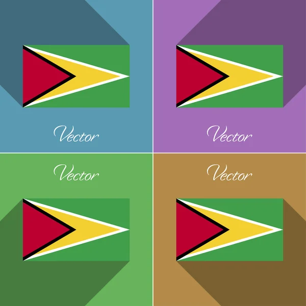 Banderas Guyana. Conjunto de colores de diseño plano y largas sombras. Vector — Vector de stock