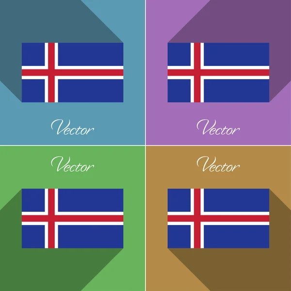 Banderas Islandia. Conjunto de colores de diseño plano y largas sombras. Vector — Archivo Imágenes Vectoriales