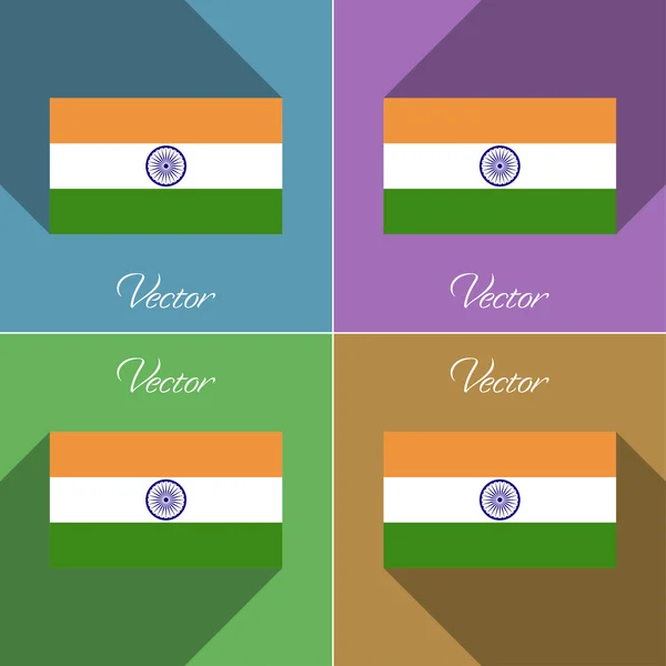 Σημαίες Ινδία. Σύνολο χρώματα επίπεδη σχεδίαση και τις μεγάλες σκιές. Διάνυσμα — Διανυσματικό Αρχείο