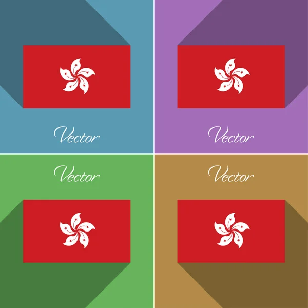 Banderas Hong Kong. Conjunto de colores de diseño plano y largas sombras. Vector — Vector de stock