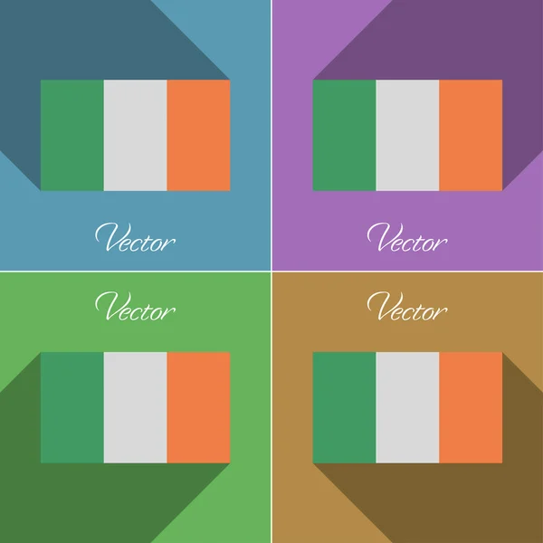 Flags Ireland. Set of colors flat design and long shadows. Vector — Stock Vector