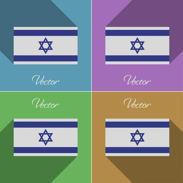 Bandeiras Israel. Conjunto de cores design plano e sombras longas. Vetor — Vetor de Stock