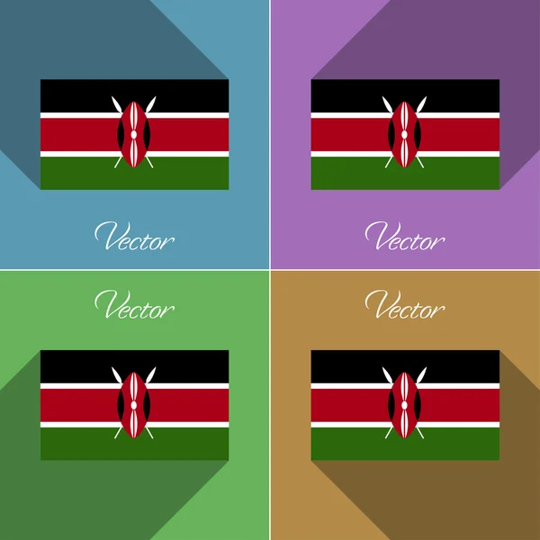 Banderas Kenia. Conjunto de colores de diseño plano y largas sombras. Vector — Vector de stock