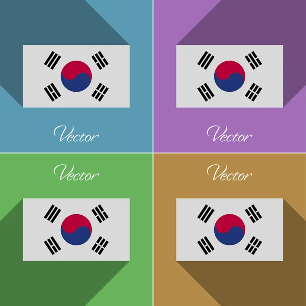 Flags Korea South. Set of colors flat design and long shadows. Vector — Stock Vector