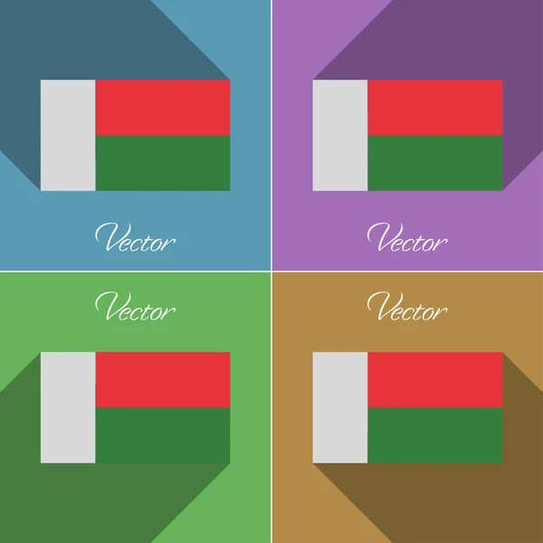 Banderas Madagascar. Conjunto de colores de diseño plano y largas sombras. Vector — Vector de stock