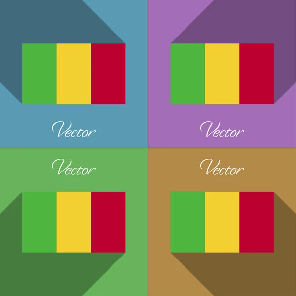 Banderas Mali. Conjunto de colores de diseño plano y largas sombras. Vector — Vector de stock