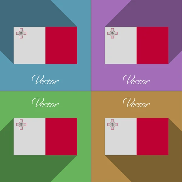 Banderas Malta. Conjunto de colores de diseño plano y largas sombras. Vector — Vector de stock