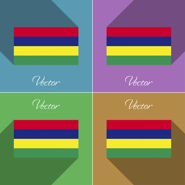Флаги Маврикия. Набор цветов плоский дизайн и длинные тени. Вектор — стоковый вектор