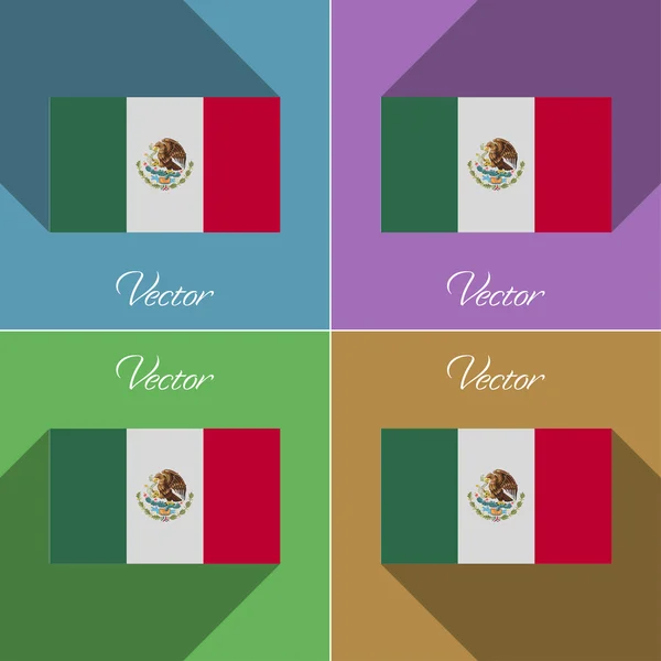 Bandeiras México. Conjunto de cores design plano e sombras longas. Vetor —  Vetores de Stock