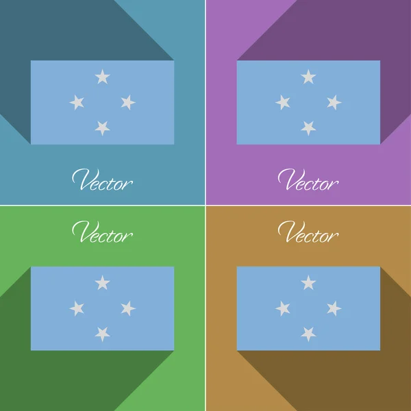 Banderas Micronesia. Conjunto de colores de diseño plano y largas sombras. Vector — Vector de stock