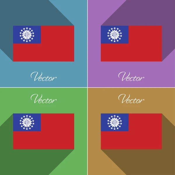 Флаги Мьянмы. Набор цветов плоский дизайн и длинные тени. Вектор — стоковый вектор